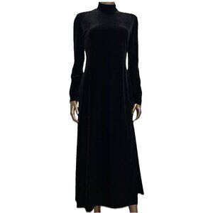 K.C. Spencer Maxi Dress Size 8P Black Velvet Mock Neck Long Sleeve Empire Waist